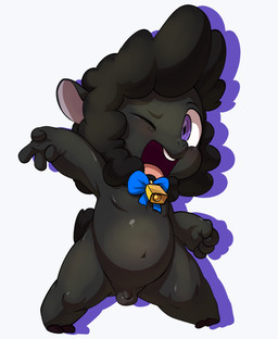 4_fingers anthro balls bell biped black_balls black_body black_fur black_penis black_tail blue_bow_tie blush bow_tie bow_tie_only fingers flaccid foreskin fur genitals gesture glistening glistening_balls glistening_genitalia hand_gesture humanoid_genitalia humanoid_penis looking_at_viewer male male_anthro mismatched_genitalia mismatched_humanoid_penis mismatched_penis mostly_nude mostly_nude_anthro mostly_nude_male navel one_eye_closed open_mouth penis purple_eyes simple_background slightly_chubby slightly_chubby_anthro slightly_chubby_male small_balls small_penis solo tail teeth tongue unretracted_foreskin v_sign white_background wink winking_at_viewer wool_(fur) young young_anthro young_male lkiws bovid caprine mammal sheep 2024 digital_media_(artwork)