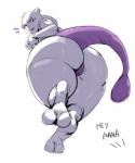 3_fingers anthro anthrofied big_butt butt female fingers genitals grey_body grey_skin huge_butt huge_thighs looking_at_viewer looking_back nude pokemorph purple_body purple_skin purple_tail pussy rear_view simple_background solo standing tail text thick_thighs white_background redfred nintendo pokemon mew_tuely_(fan_character) milftwo felid feline generation_1_pokemon legendary_pokemon mammal mewtwo pokemon_(species) 2019 absurd_res english_text hi_res