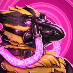 abstract_background anthro beak black_body black_feathers collar drone dronification feathers gas gas_mask glowing glowing_eyes hypnosis hypnotic_eyes male mask mind_control pink_eyes ringed_eyes smoke solo spiral_background tube yellow_body yellow_feathers alnix kaldren avian bird oscine passerine tanager 1:1 2d_animation animated low_res short_playtime