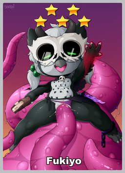 abdominal_bulge anthro bodily_fluids border card chibi clothing cultist dagger female genital_fluids genitals grey_border mask melee_weapon panties precum solo sunset tentacles underwear vulva weapon wet young young_anthro young_female baashi fukiyo_(pokeandpenetrate) necronomicon avian bird owl absurd_res hi_res
