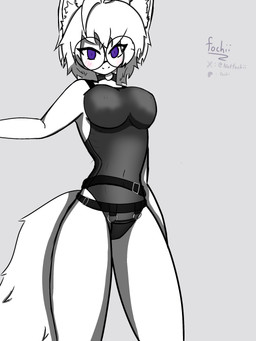 bodysuit clothed clothing ears_back eyewear female glasses hair pivoted_ears purple_eyes simple_background skinsuit tail tight_clothing white_background white_body white_hair fochii seshii humanoid 3:4 hi_res