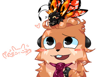 2_antennae 3_fingers 4_wings accessory ambiguous_form antennae_(anatomy) black_antennae black_body black_ears black_eyes black_nose blush blush_stickers brown_body brown_fur buckteeth carrying_another crown duo eye_contact eyespots feral fingers fur head_tuft headgear insect_wings lepidopteran_wings looking_at_another markings multi_wing multicolored_wings necktie on_head open_mouth open_smile orange_wings pink_blush purple_necktie round_head ruff simple_background smile teeth tuft white_background wings plsburgchez disney hoppers_(disney) pixar jerry_generazzo titus_(hoppers) arthropod beaver butterfly insect lepidopteran mammal rodent