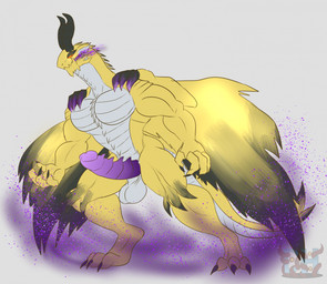 anthro balls barazoku belly biceps big_penis calf_muscles claws digitigrade erection forearm_muscles genitals glans horn looking_at_viewer male mouth_closed multicolored_body muscular muscular_anthro muscular_male nude nude_anthro nude_male orange_eyes pecs penile_spines penis purple_claws purple_penis simple_background solo tail toe_claws two_tone_body two_tone_tail white_belly white_chest wing_claws wings yellow_body daikuhiroshiama capcom monster_hunter elder_dragon shagaru_magala 2025 hi_res