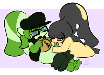 ambiguous_gender anthro clothing duo eyewear feet fellatio genitals glasses green_penis hat headgear headwear male male/ambiguous money_bag oral penile penis sex side_view vein veiny_penis thefablednekos nintendo pokemon cress_the_mawile nifty_(thefablednekos) canid canine generation_3_pokemon mammal mawile pokemon_(species) raccoon_dog tanuki 2016 dated digital_media_(artwork)