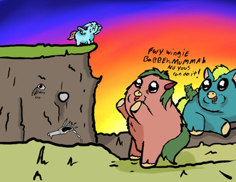 ambiguous_feral ambiguous_gender baby_talk beady_eyes blue_body blue_fur blue_wings cliff dialogue feral fossil fur green_body green_fur green_hair group hair hooves lying monotone_body monotone_fur neonate on_front on_hind_legs open_mouth open_smile orange_tail outside pink_body pink_fur size_difference smile spread_wings sunset tail text wings young young_ambiguous young_feral carniviousduck fluffy_pony mythology equid equine fluffy_pony_(species) horse mammal mythological_creature mythological_equine pegasus pony 2026 digital_drawing_(artwork) digital_media_(artwork) english_text shaded mother_(lore) mother_and_child_(lore) parent_(lore) parent_and_child_(lore)