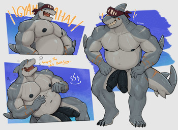 2_penises anthro black_nipples claws genitals glans male multi_genitalia multi_penis muscular muscular_anthro muscular_male navel nipples nude pecs penis standing tail text vein veiny_penis blissade_grizz aquatic fish shark absurd_res english_text hi_res