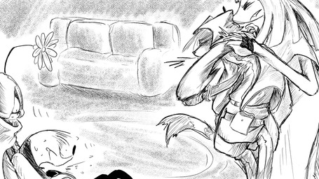anthro bandanna_on_forehead belt bodily_fluids breaking_free cloak clothing coat_cape cough cracked crying female flower furniture gloves group hair handwear holding_object holding_weapon knife leg_strap long_hair male plant pouch_(clothing) sofa tears weapon dragonweirdo bless_(dragonweirdo) daisy_(dragonweirdo) puck_(dragonweirdo) tula_(dragonweirdo) american_opossum canid canine canis domestic_dog domestic_ferret mammal marsupial mustelid musteline rodent sciurid tree_squirrel true_musteline weasel hi_res