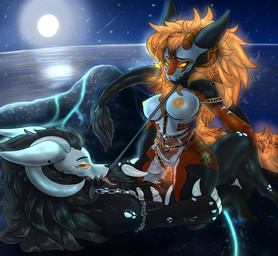 anthro big_breasts bite_mark bodily_fluids breasts chain claw_marks claws collar dominant dominant_female duo female female_penetrated genitals glowing glowing_eyes glowing_genitalia glowing_hair glowing_nipples glowing_penis hair harness looking_at_another male male/female male_penetrating male_penetrating_female nipples nude penetration penis scratching sex size_difference sweat sweaty_breasts teeth thick_thighs tongue tongue_out vaginal vaginal_penetration vulva anonymous_artist wickerbeast