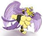 4_toes abs anisodactyl anthro armor avian_feet feathered_wings feathers feet foot_focus foot_wraps gold_(metal) gold_armor kick male muscular muscular_anthro muscular_arms muscular_male purple_body purple_feathers solo spread_wings toes tusks wings wraps takesu garuda_(deity) 2017 6:5