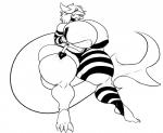 anthro big_breasts breasts clothed clothing female huge_breasts nipple_outline non-mammal_breasts obese obese_anthro obese_female overweight overweight_anthro overweight_female solo standing teeth waltz fish marine shark hi_res monochrome