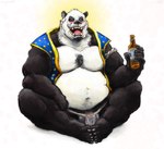 alcohol anthro beer_bottle belly beverage big_belly blush bottle clothing container eyes_closed fangs flaccid genitals jockstrap male overweight penis smile solo teeth underwear aokamidu bear giant_panda mammal