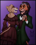 anthro anthrofied black_border border clothed clothing dress duo ear_piercing ear_ring female fur male mane piercing ring_piercing scar simple_background smile teeth darkmaro_(artist) disney the_lion_king scar_(the_lion_king) zira_(the_lion_king) felid lion mammal pantherine 4:5 digital_media_(artwork) hi_res