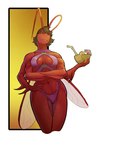 antennae_(anatomy) anthro breasts clothing female hair multi_arm multi_limb pina_colada simple_background solo swimwear thighs_together umbrella wings hattonslayden shesheik_(character) arthropod insect