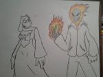 duo fire wkeeble12 marvel undertale undertale_(series) ghost_rider toriel boss_monster_(undertale) bovid caprine mammal unknown_species 4:3 colored_pencil_(artwork) mixed_media pen_(artwork) traditional_media_(artwork)