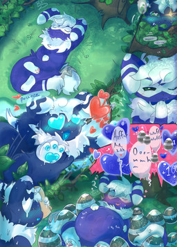 accessory belly comic_panel crossgender duo egg egging glowing glowing_blush glowing_pawpads heart_eyes heart_symbol implied_orgasm impregnation lens_flare male offscreen_sex pawpads pounce slime stalking surprised boosterflarey nintendo pokemon aoi_the_slimecat generation_6_pokemon goo_creature hybrid meowstic pokemon_(species) hi_res