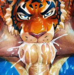 anthro balls black_body black_eyebrows black_fur black_markings blue_body blue_eyes blue_fur bodily_fluids butt close-up cum cum_drip cum_in_mouth cum_inside cum_on_balls cum_on_butt cum_on_own_balls cum_on_own_butt cum_on_self cum_splatter cum_strand dripping duo eyebrows facial_markings fellatio fur genital_fluids genitals glistening glistening_body glistening_fur head_markings looking_at_viewer male male/male markings multicolored_body multicolored_fur one_fang oral orange_body orange_fur orgasm penile perineum pink_nose sex tan_balls tan_body tan_fur text whisker_spots mrkun felid mammal pantherine tiger artist_name graphite_(artwork) hi_res mixed_media painting_(artwork) traditional_media_(artwork) traditional_painting_(artwork) traditional_watercolor_(artwork) watercolor_(artwork) watermark