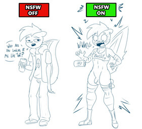 anthro balls braces clothing ear_piercing femboy flaccid genitals legwear male penis piercing solo surprised thigh_highs lechugansfw matt_(lechugansfw) mammal mephitid skunk hi_res