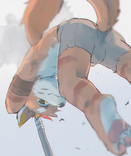 3_toes anthro arms_above_head barefoot biped black_nose bottomwear bound bulge clothed clothing countershading feet forced fur furgonomics horn kemono looking_at_viewer low-angle_view male multicolored_body multicolored_fur orange_body orange_fur pawpads pink_pawpads pole shorts shota simple_background solo toes topless white_background white_body white_fur yellow_eyes young young_anthro young_male nekowuwu felid feline mammal 2019 hi_res