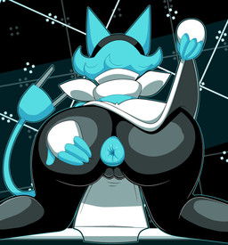 anthro anus big_anus blue_hair bottomwear butt clothed clothing crouching female floating_hands furgonomics genitals hair hand_on_butt machine pose puckered_anus puffy_anus raised_bottomwear raised_clothing raised_skirt skirt solo tail tail_through_skirt vulva aamlf222 deltarune undertale_(series) tasque_manager android felid feline mammal robot robot_anthro absurd_res hi_res