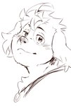 anthro floppy_ears jewelry looking_at_viewer male necklace smug solo heylaw21 lifewonders live_a_hero hisaki_(live_a_hero) canid canine canis domestic_dog mammal absurd_res black_and_white headshot_portrait hi_res monochrome portrait sketch