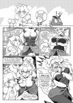 absurd_res alcohol alternate_species animal_humanoid arm_under_breasts beverage bodily_fluids bowser bowsette_meme breasts cleavage clothed clothing collar comic crossgender crown dialogue digital_drawing_(artwork) digital_media_(artwork) empty_eyes english_text evil_laugh exclamation_point fangs female fire goomba group hand_on_hip headgear hi_res horn horned_humanoid humanoid humanoidized inside koopa koopa_humanoid laugh laughing_at laughing_at_another mario_bros meme monochrome mtf_crossgender nintendo pencils_(artist) princess_peach profanity scalie scalie_humanoid scalie_tail spiked_collar spikes spit-take standing stylized_empty_eyes super_crown tail tailed_humanoid tears teeth text toad_(mario) tongue tongue_out wine