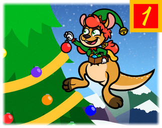 3_toes 4_fingers anthro bell_hair_tie black_nose blue_sky border bottomless bottomless_anthro bottomless_female box breasts brown_body brown_eyebrows brown_fur christmas_tree clothed clothed_female clothing container decorating elf_costume evergreen_tree eyebrows eyelashes featureless_crotch feet female female_anthro fingers fur garland gloves green_clothing green_eyes green_hat green_headwear green_shirt green_topwear hair handwear hat headgear headwear holding_bauble holding_box holding_container holding_object holding_ornament holidays jumping light midair mountain_range multicolored_body multicolored_fur multicolored_tail number open_mouth open_smile orange_hair outside pigtails pine_tree pink_inner_ear plant red_hair_tie shirt sky smile snow solo tail tan_body tan_fur tan_tail teeth thick_tail toes topwear tree white_border white_clothing white_gloves white_handwear winter captainquack64 activision christmas spyro_the_dragon sheila_(spyro) kangaroo macropod mammal marsupial colored digital_drawing_(artwork) digital_media_(artwork) hi_res lighting