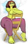 anthro barefoot big_feet bottomwear brown_hair cafe chair claws clothed clothing crossed_arms feet female furniture green_body green_eyes green_scales hair huge_hips humanoid_feet humanoid_hands on_chair pants plantigrade purple_bottomwear purple_clothing purple_pants scales sitting sitting_on_chair sky solo thick_thighs toe_claws wide_hips yoga_pants kronodume dawn_(silverscarf) humanoid reptile scalie snake vine_snake 5:8 hi_res