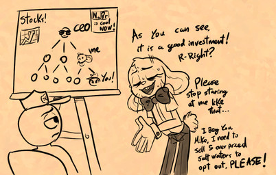 5_fingers anthro black_text bodily_fluids bottomwear bow_tie buckteeth chair closed_frown clothing crooked_whiskers dialogue duo easel eyebrows eyelashes eyes_closed female female_anthro fingers floppy_ears frown fur furniture gloves hands_together handwear hat headgear headwear leaning leaning_forward male male_human mouth_closed multi-level_marketing nervous nervous_smile open_mouth pants shirt short_sleeves short_tail sitting standing stuttering sweat sweaty_face tail talking_to_another teeth text tongue topwear unimpressed vest whiskers soulcentinel roommates:motha mike_schmidt molly_(roommates) human lagomorph leporid mammal rabbit english_text monochrome sepia