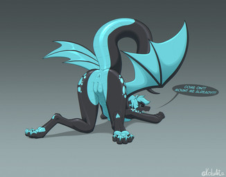 annoyed anthro ass_up black_body black_scales black_sclera blue_body blue_hair blue_scales breast_squish breasts butt claws cyanotic_epithelium female genitals hair inviting_to_sex jack-o'_pose membrane_(anatomy) membranous_wings non-mammal_breasts nude nude_female pose requesting scales sex_request sharp_teeth simple_background small_breasts solo squish teeth text toe_claws ventral_scales vulva wings koluarts mythology dragon mythological_creature mythological_scalie scalie absurd_res english_text hi_res