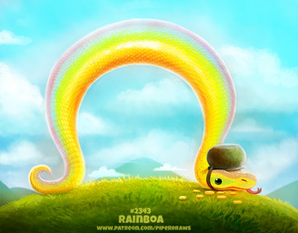 ambiguous_gender beady_eyes black_eyes blue_body blue_scales cauldron cloud coin feral grass green_body green_scales hill humor orange_body orange_scales outside plant pun purple_body purple_scales rainbow red_body red_scales scales sky solo tongue tongue_out visual_pun yellow_body yellow_scales piper_thibodeau boa_(snake) reptile scalie snake digital_media_(artwork) digital_painting_(artwork) painting_(artwork)