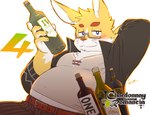 alcohol anthro beverage blush bottle container eyewear fur glasses male overweight overweight_male simple_background smile solo wine wine_bottle yellow_body yellow_fur cotton_(artist) chardonnay_romancia jey_caroot lagomorph leporid mammal rabbit