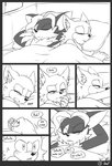 2020 anthro bed black_and_white black_nose blush canid canine canis chest_tuft clock comic custom_character_(sonic_forces) dialogue english_text facial_horn fangs furniture gadget_the_wolf hands_behind_back hi_res horn infinite_(sonic) inside jackal krazyelf lying mammal monochrome nose_horn nude on_back on_bed on_side onomatopoeia open_mouth pillow sega sleeping sonic_forces sonic_the_hedgehog_(series) sound_effects speech_bubble teeth text tuft under_covers watch wolf wristwatch