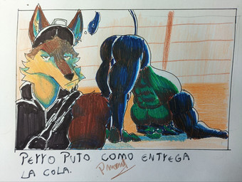 anthro ass_up barazoku brown_body brown_fur butt clothed clothing duo feet fur green_body humor looking_at_viewer male male/male muscular muscular_anthro muscular_male nipples parody pecs tail text pinumontbalou epic_games fortnite mythology cerberus_(fortnite) wendell_(fortnite) canid canid_demon canine canis demon hellhound mammal mythological_canine mythological_creature wolf meme spanish_text