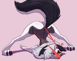 5:4 absurd_res angry anthro ass_up atomic_wedgie bullying butt canid canid_demon canine carbonfloof clothed clothing convenient_censorship cross-popping_vein demon female fur grey_body grey_fur hair hair_covering_breasts hellhound helluva_boss hi_res jack-o'_pose long_hair loona_(helluva_boss) mammal mythological_canine mythological_creature mythology panties pose red_clothing red_panties red_underwear silver_hair solo third-party_edit thong topless topless_anthro topless_female underwear wedgie