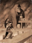 barrel female girder group hammer ladder male tools junkboy donkey_kong_(series) mario_bros nintendo donkey_kong_(character) mario mayor_pauline ape gorilla haplorhine human mammal primate monochrome sepia