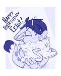 ambiguous_gender anthro birthday_cake border cake dessert eyebrows eyes_closed fingers food hair horn inner_ear_fluff solo tail text tuft white_border conditional_dnp sugarlesspaints hasbro my_little_pony mythology fan_character frist_(character) dracony dragon dragon_pony equid equine horse hybrid mammal mythological_creature mythological_equine mythological_scalie pony reptile scalie unicorn 2020 english_text hi_res monochrome