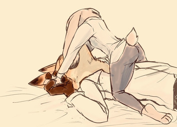 anthro clothed clothing dominant dominant_female duo female female_on_top fur hand_holding hand_size_difference kissing male male/female male_on_bottom on_bottom on_top simple_background straddling submissive submissive_male mitsuharu disney zootopia judy_hopps nick_wilde canid canine fox lagomorph leporid mammal rabbit red_fox true_fox 2017