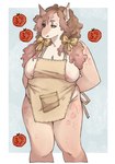 anthro apron apron_only breasts brown_body brown_eyes brown_hair clothing female food fruit hair hand_behind_back looking_at_viewer nipples plant ribbons solo tomato niochem fish marine shark 2022 hi_res