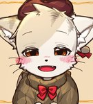 anthro blush blush_lines cheek_tuft clothed clothing cute_fangs facial_tuft fangs fur fur_tuft half-closed_eyes inner_ear_fluff kemono looking_at_viewer male multicolored_body multicolored_fur narrowed_eyes open_mouth open_smile smile smiling_at_viewer solo tail teeth tuft two_tone_body two_tone_fur whiskers young young_anthro popokachip poka_(popokachip) domestic_cat felid feline felis mammal