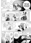 anthro clothing dialogue fur male text uniform namagakiokami disney zootopia flash_slothmore judy_hopps nick_wilde canid canine fox lagomorph leporid mammal pilosan rabbit red_fox sloth three-toed_sloth true_fox xenarthran comic english_text monochrome