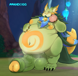 anthro balls belly belly_markings big_balls big_belly big_ears big_penis big_tail bodily_fluids cape claws clothing drooling flower_on_body food foreskin forest front_view fruit genitals glans glowing_plant grass hand_on_belly holding_food holding_fruit holding_object huge_balls huge_penis looking_pleasured male markings moobs musky_penis navel nipples overweight overweight_male penis plant saggy_balls saliva smile solo standing tail thick_thighs tree ppandogg genshin_impact mihoyo mythology kongamato_(genshin_impact) dragon gluttonous_yumkasaur_mountain_lord_(genshin_impact) mythological_creature mythological_scalie saurian_(genshin_impact) scalie hi_res