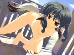 black_hair blush breasts brown_eyes dripping female hair kneeling nude outside pigtails sky solo tail unknown_artist utawarerumono aruru animal_humanoid canid canid_humanoid canine canine_humanoid canis dog_humanoid domestic_cat domestic_dog felid feline felis humanoid mammal mammal_humanoid 4:3 wallpaper