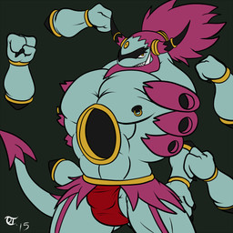 abs black_claws black_nipples bulge claws clothed clothing green_background hair hole_(anatomy) horn male multiple_hands muscular muscular_humanoid muscular_male nipple_piercing nipple_ring nipples not_furry pecs piercing purple_hair red_clothing red_underwear ring_piercing sharp_teeth simple_background solo teeth topless underwear yellow_eyes terrykurosu nintendo pokemon generation_6_pokemon hoopa hoopa_(unbound) humanoid legendary_pokemon pokemon_(species) 1:1 2015