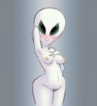 breasts erect_nipples female front_view grey_body grey_skin looking_at_viewer navel nipples not_furry nude pose pubes smile solo wide_hips hotdiggedydemon alien alien_humanoid humanoid roswell_grey hi_res pinup portrait three-quarter_portrait