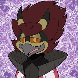 abstract_background anthro beak brown_body clothing grey_beak jacket orange_sclera pupils purple_background simple_background solo tongue topwear yellow_pupils trevor-fox pngtuber nearu_nikos avian 1:1 animated