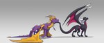 2_horns 4_legs canon_couple duo female feral flirting horn male male/female multi_horn simple_background tail wings xannador activision mythology spyro_the_dragon the_legend_of_spyro cynder spyro dragon mythological_creature mythological_scalie scalie 2020 dated digital_media_(artwork) hi_res