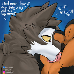 anal anthro backsack balls big_butt brown_body brown_fur butt duo eyelashes fur genitals male male/male oral rimming rimming_male sex short_fur slim submissive submissive_male text white_body white_fur yellow_eyes kit_yaco epic_games fortnite duke_(fortnite) wendell_(fortnite) canid canine canis dobermann domestic_dog mammal pinscher wolf 1:1 comic digital_media_(artwork) english_text hi_res