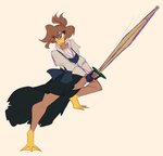 anthro clothed clothing female fighting_pose front_view hair holding_object looking_aside pose practice_sword simple_background solo wooden_sword ooo-belise-ooo anatid anseriform avian bird duck hi_res