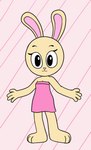 4_fingers anthro bare_shoulders big_eyes biped breasts cleavage clothed clothing dress eyebrows eyelashes female fingers fully_clothed fur looking_at_viewer pattern_background paws pink_clothing pink_dress pink_nose rabbit_ears simple_background smile solo spread_arms standing strapless_clothing strapless_dress striped_background tan_body tan_fur pazymomo yoghurt_(pazymomo) lagomorph leporid mammal rabbit 2022 digital_drawing_(artwork) digital_media_(artwork) flat_colors full-length_portrait hi_res portrait