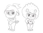 annoyed anthro clothing crossed_arms drooped_ears duo eye_contact female frown hands_on_hips looking_at_another navel simple_background swimwear white_background unknown_artist chip_chilla_(series) charla_chilla pookey_hedgehog chinchilla chinchillid eulipotyphlan hedgehog mammal rodent 2024 black_and_white monochrome